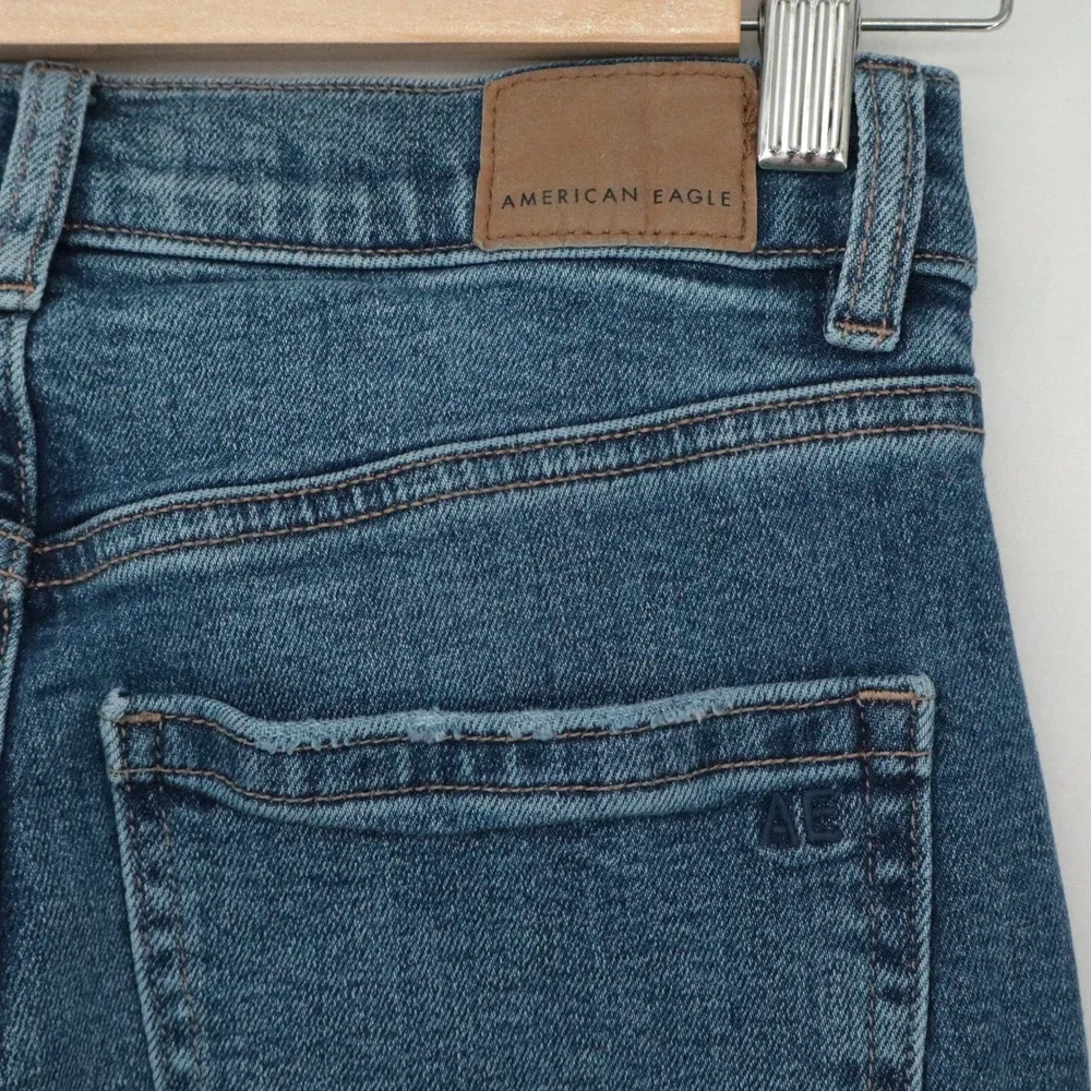 American Eagle Womens Sz 000 Reg High Waisted Cargo Jeans Medium Wash Y2K 90s
